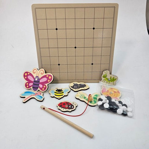 Wooden 2 in 1 board fishing and games - insect - EKT2707