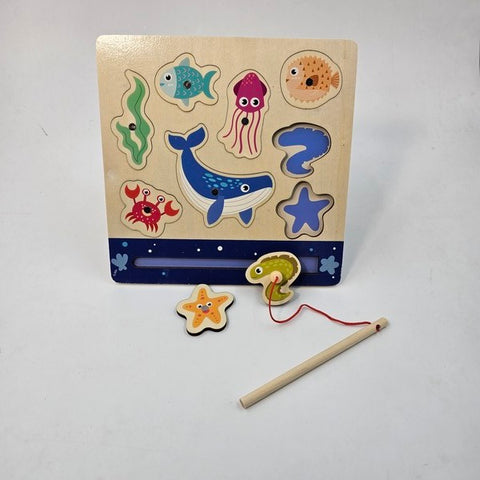 Wooden 2 in 1 board fishing and games - sea animals  - EKT2708