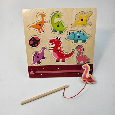 Wooden 2 in 1 board fishing and games - dino - EKT2709