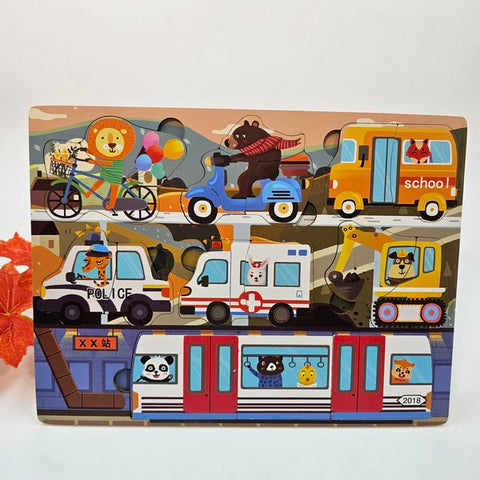 Wooden 2pc puzzle board wild animals on transport - EKT2735