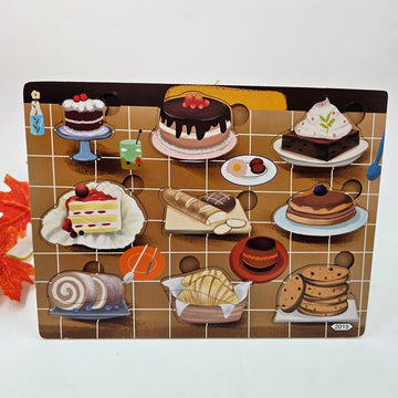 Wooden 2pc puzzle board snacks - EKT2736