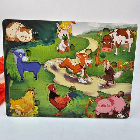 Wooden 2pc puzzle board domestic animals - EKT2737