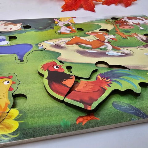 Wooden 2pc puzzle board domestic animals - EKT2737