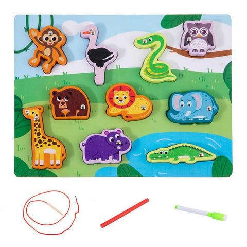 Wooden magnetic lacing board wild animals - EKT2751