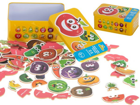 Wooden 2 pc fruit and vegetable puzzle 25 set of puzzles - EKT2774