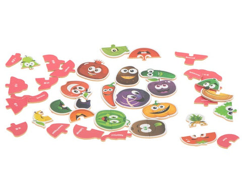 Wooden 2 pc fruit and vegetable puzzle 25 set of puzzles - EKT2774