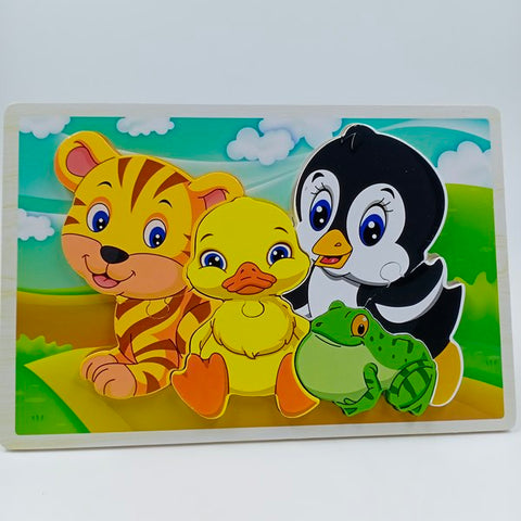 Wooden animal family puzzle block 1pc random design will be shipped - EKT2834