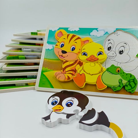 Wooden animal family puzzle block 1pc random design will be shipped - EKT2834