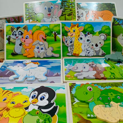 Wooden animal family puzzle block 1pc random design will be shipped - EKT2834