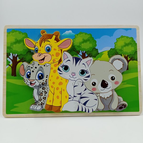 Wooden animal family puzzle block 1pc random design will be shipped - EKT2834