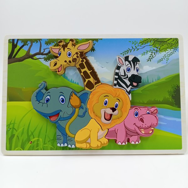 Wooden animal family puzzle block 1pc random design will be shipped - EKT2834