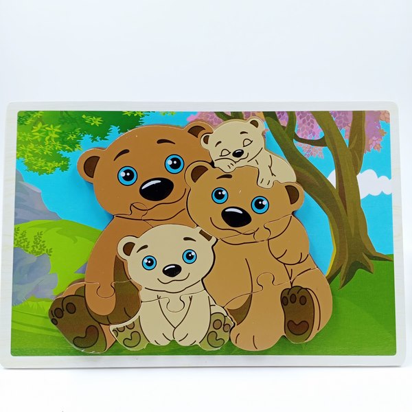 Wooden animal family puzzle block 1pc random design will be shipped - EKT2834