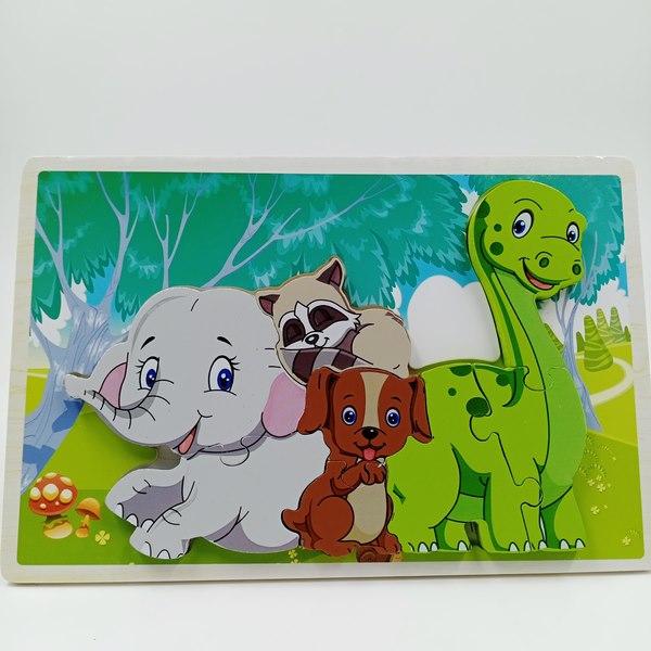 Wooden animal family puzzle block 1pc random design will be shipped - EKT2834