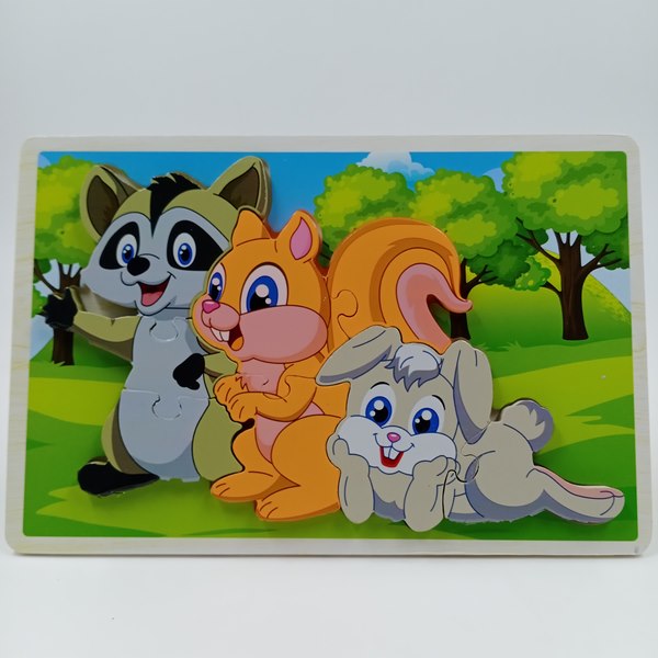 Wooden animal family puzzle block 1pc random design will be shipped - EKT2834