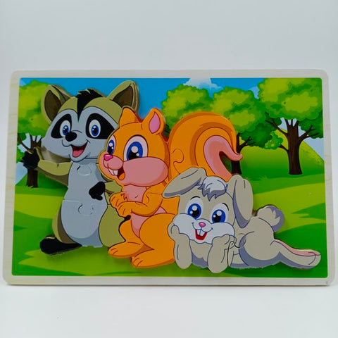 Wooden animal family puzzle block 1pc random design will be shipped - EKT2834