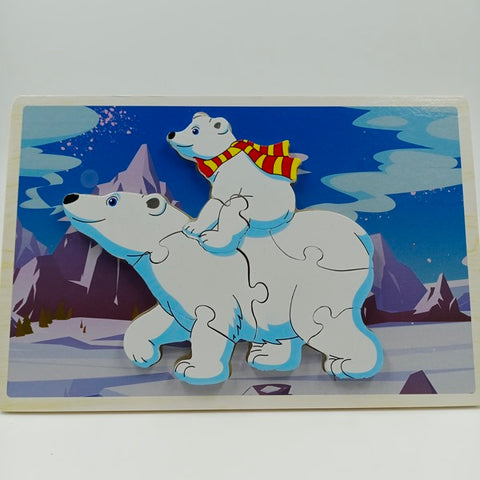 Wooden animal family puzzle block 1pc random design will be shipped - EKT2834