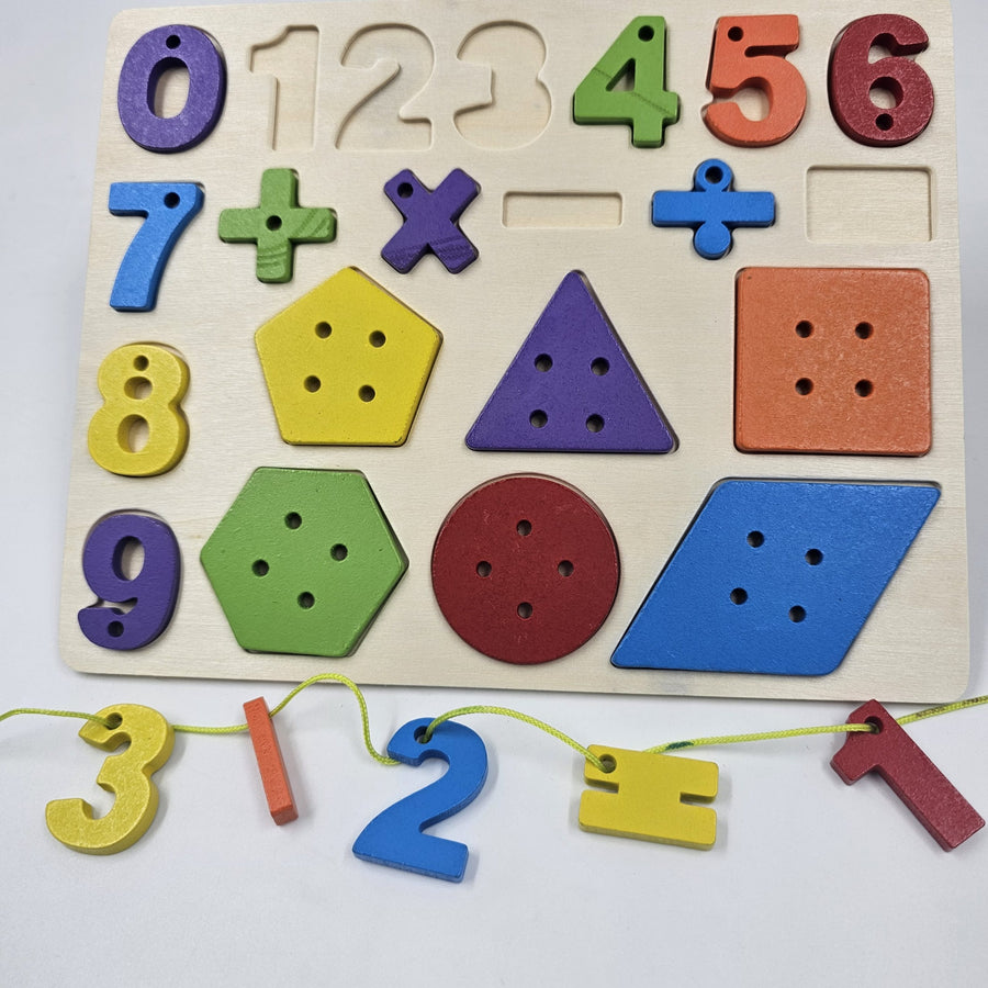wooden lacing board numbers and shapes - EKT2836