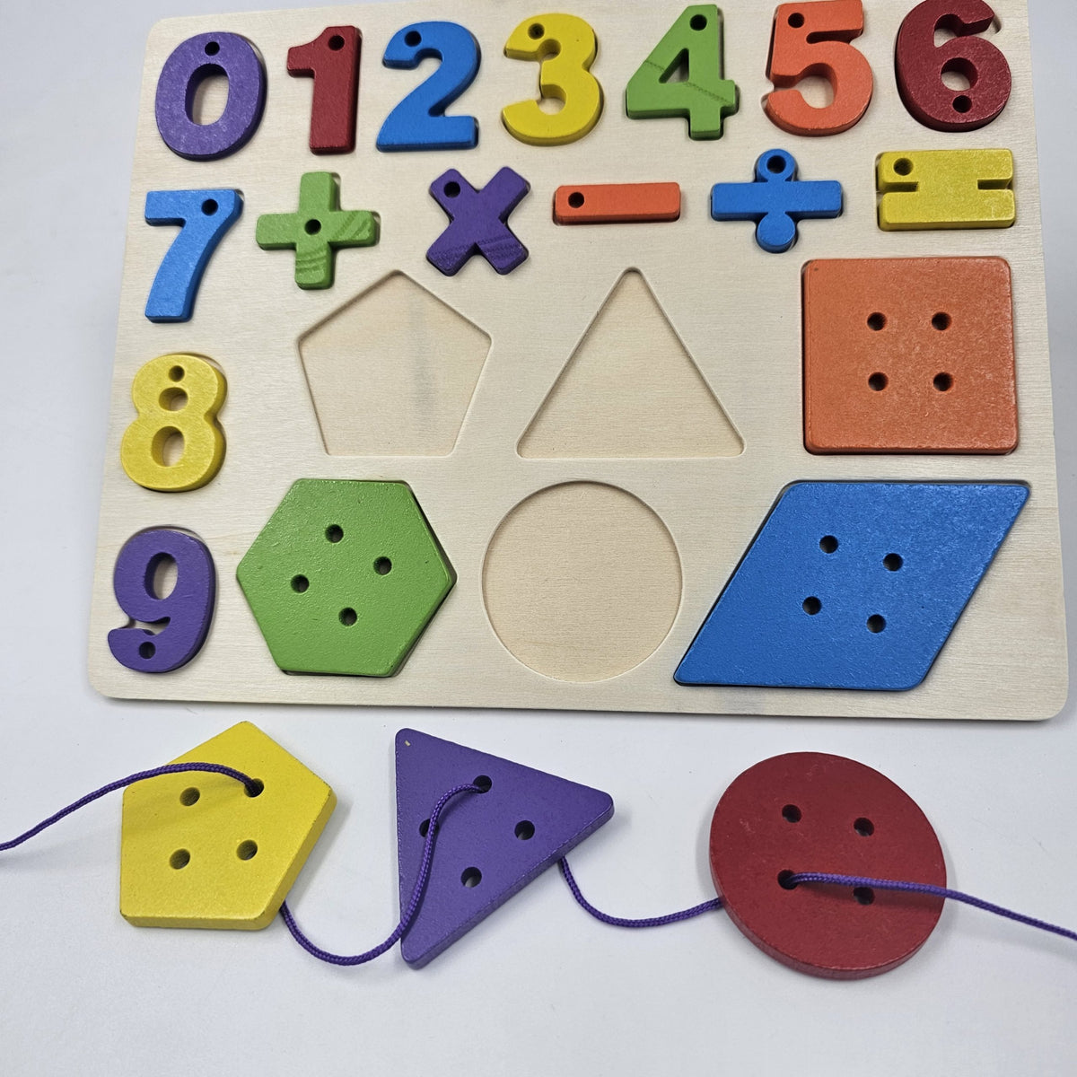 wooden lacing board numbers and shapes - EKT2836
