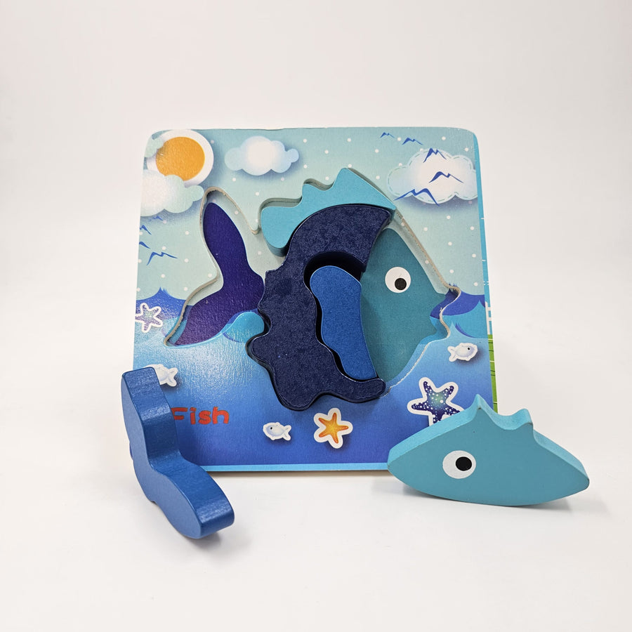 Wooden 6x6 puzzle board printed Fish Children Educational Montessori Toys - EKT2859