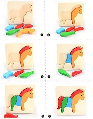 Wooden 6x6 puzzle board printed Horse Children Educational Montessori Toys - EKT2861