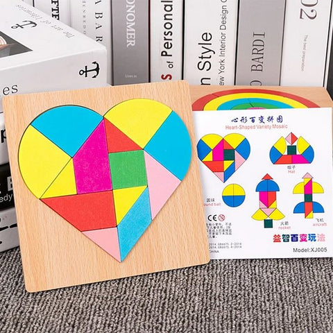 Wooden Tangram puzzle Heart shaped variety mosaic - EKT2873