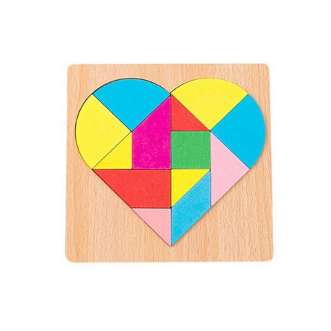 Wooden Tangram puzzle Heart shaped variety mosaic - EKT2873