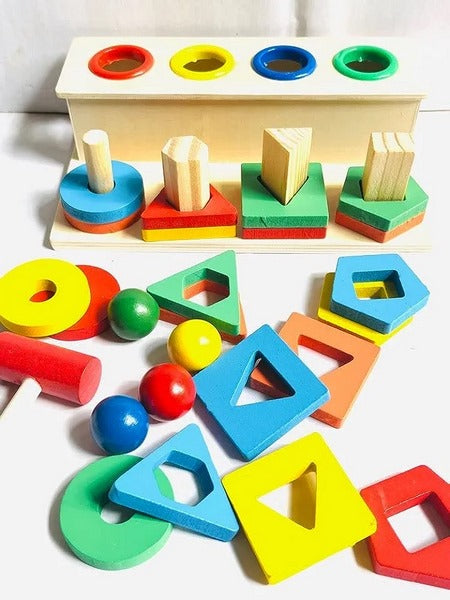 Wooden Shape Sorting & Hammering Toy – Fun Activity for Kids