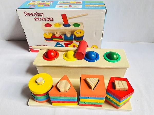 Wooden Shape Sorting & Hammering Toy – Fun Activity for Kids