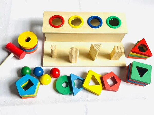 Wooden Shape Sorting & Hammering Toy – Fun Activity for Kids