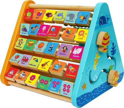 Wooden Multifunction Activity Shelf – Alphabet Blocks, Abacus, Clock & More