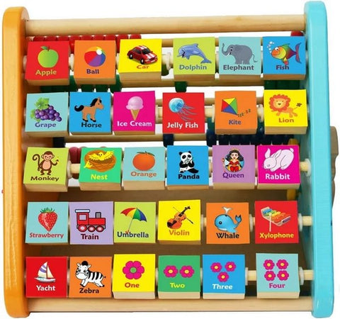 Wooden Multifunction Activity Shelf – Alphabet Blocks, Abacus, Clock & More