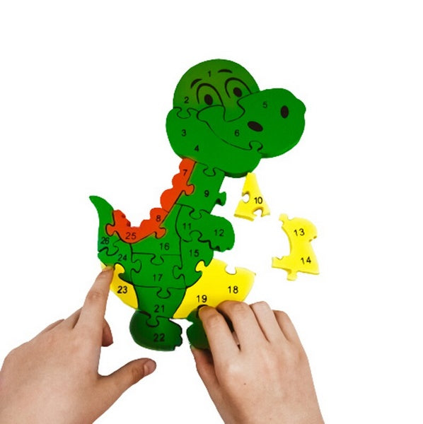 Wooden Alphabet And Number Chuncky Jigsaw Puzzle Green Dino - EKT2984