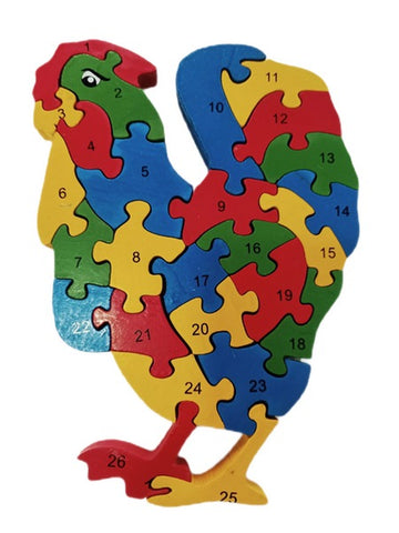 Wooden Alphabet And Number Chuncky Jigsaw Puzzle Hen - EKT2985