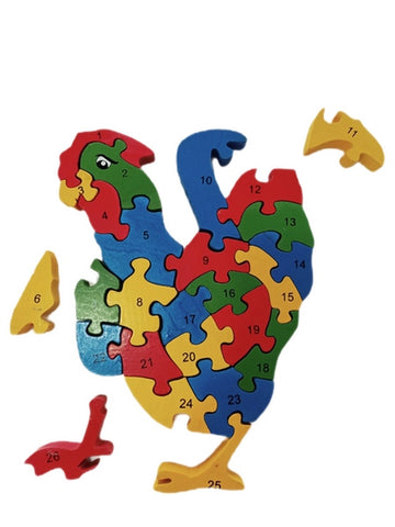 Wooden Alphabet And Number Chuncky Jigsaw Puzzle Hen - EKT2985