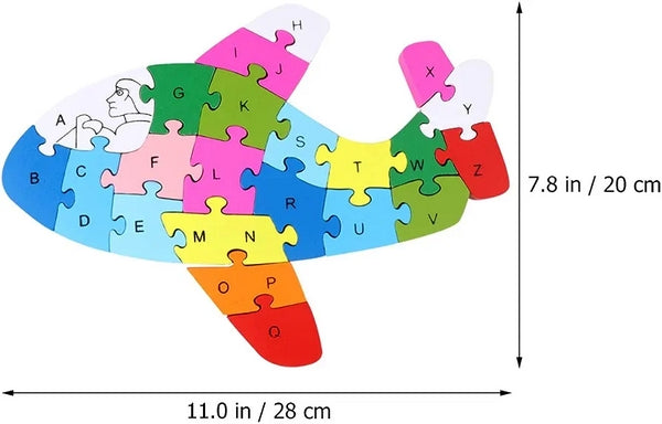 Wooden Alphabet And Number Chuncky Jigsaw Puzzle Plane - EKT2987