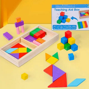 Wooden Shape and Building Block Set | Tangram Pieces & Creative Construction Toy