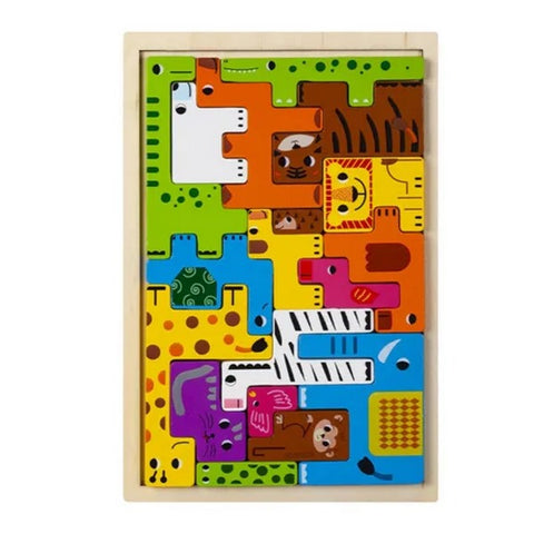 Wooden Colorful Block Puzzle Animals - EKT3012