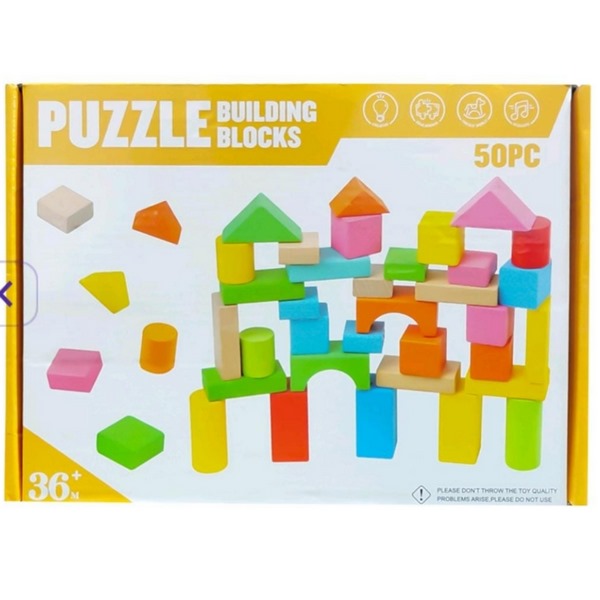 Wooden 50-Piece Castle Building Blocks Set