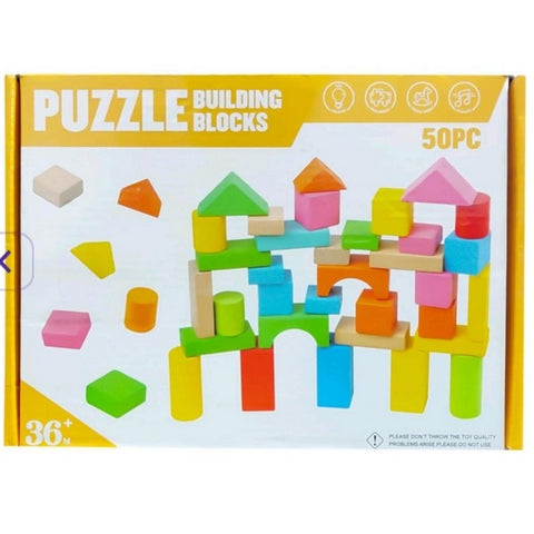 Wooden 50 Pc Building Blocks - EKT3099