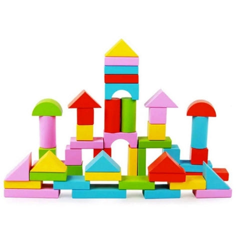 Wooden 50-Piece Castle Building Blocks Set