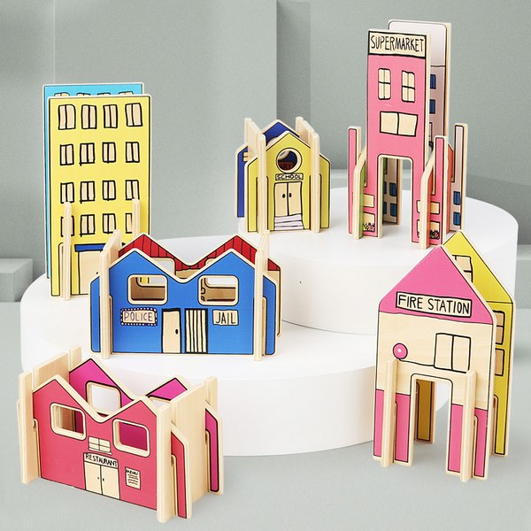 Wooden Colorful  Construction Game - EKT3132