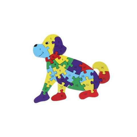 Wooden alphabet and number Chunky Jigsaw puzzles Dog  - EKT3142