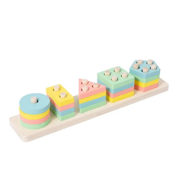 Extrokids Wooden 5 Set Column Shape Sorter Pastel Color - EKT3144