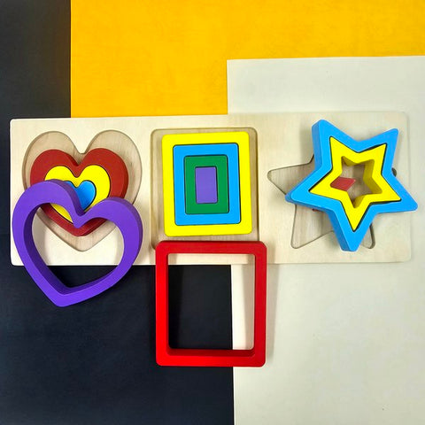 Extrokids Wooden 3 In 1 Geomentric Puzzle Design 1  - EKT3151