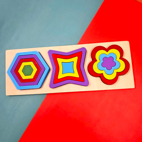 Extrokids Wooden 3 In 1 Geomentric Puzzle Design 3 - EKT3153