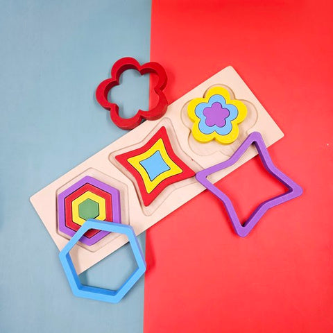 Extrokids Wooden 3 In 1 Geomentric Puzzle Design 3 - EKT3153
