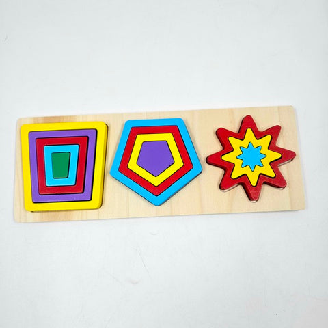 Extrokids Wooden 3 In 1 Geomentric Puzzle Design 4 - EKT3154