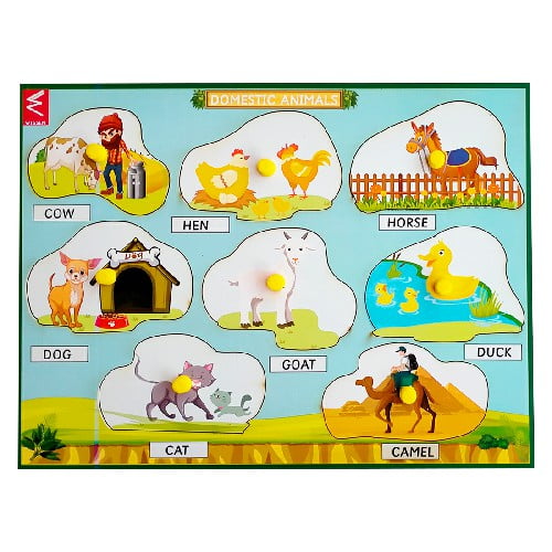Extrokids Domestic Animals Learning Peg Board Puzzle 12*9 inch  -  EKW0019