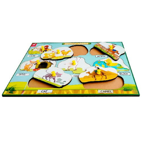 Extrokids Domestic Animals Learning Peg Board Puzzle 12*9 inch  -  EKW0019