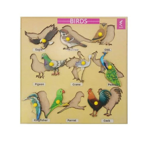 Extrokids Wooden Birds Learning Educational Knob tray-12*18 inch - EKW0032